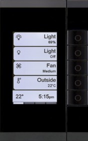 Clipsal C-Bus eDLT (enhanced Dynamic Labelling Technology) home automation switches.